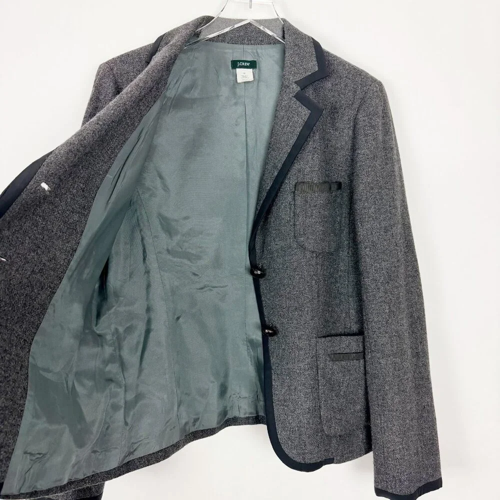 J. Crew Professor Blazer Women's Size 12 Grey Black Wool Jacket Schoolboy Preppy - Picture 5 of 14